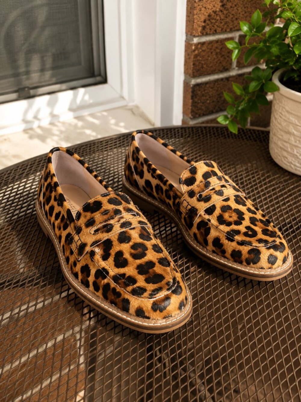 Boden Nya Brown Leopard Calf Hair Penny Loafers NWOT Sz 39 US 8